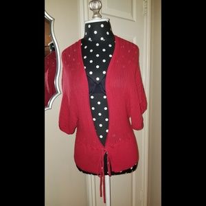 Red Top by Express Knitted Tie Waist Sweater